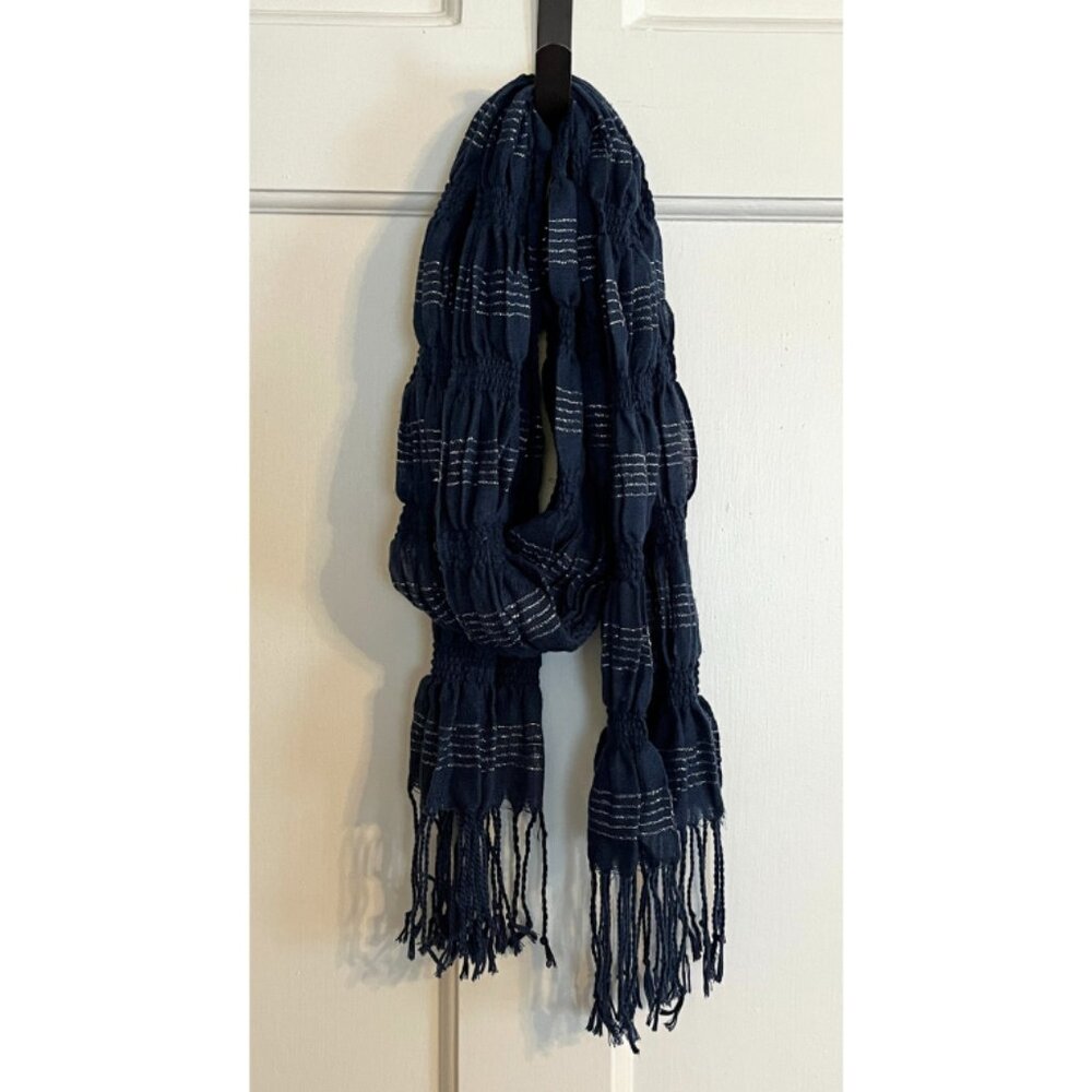 Navy fashion scarf with fringe